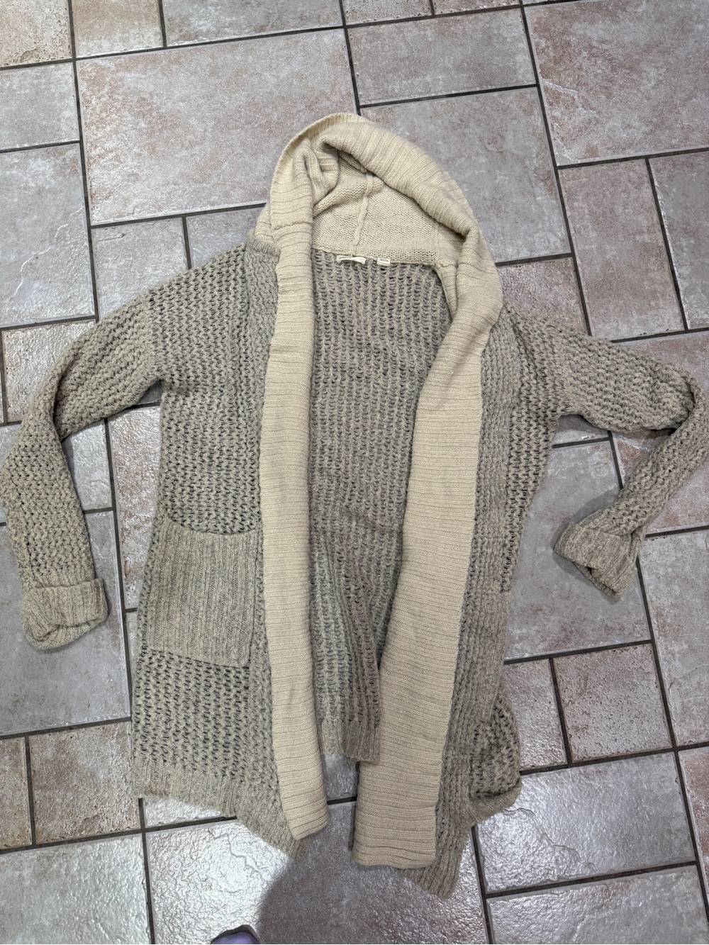 Anthropologie, Sleeping on Snow. Hooded Open-Front Knit Cardigan - Neutral Beige